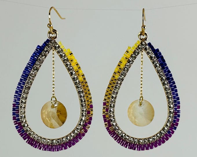Beaded Teardrop Hoop with Glass Finding on Chain