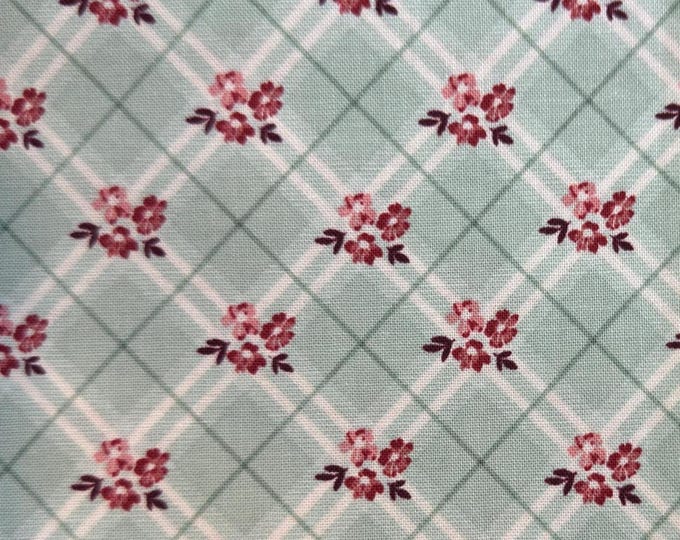 Love You Always Plaid Mist Cotton Fabric by the Half Yard | Floral Plaid Cotton Fabric | Cottagecore Quilting Fabric | Vintage Floral Fabric