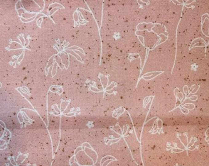 Pink & White Line Art Floral Fabric – Brother Sister Design Studio – Cotton Calico – 44″ Wide – Quilting Fabric – Sold by 1/2 Yard