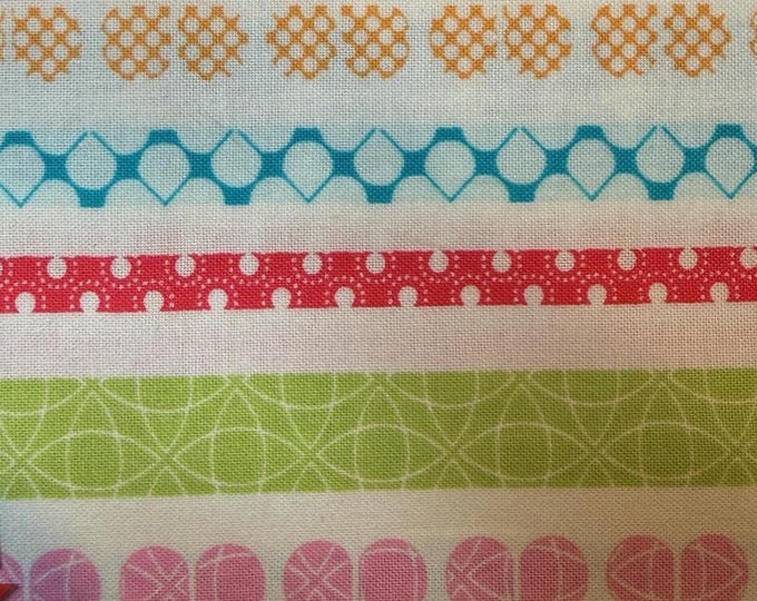 Benartex Daisy Up Stripe Fabric – Pastel Geometric Stripe Cotton – Pink Blue Green Quilting Fabric by the Half Yard