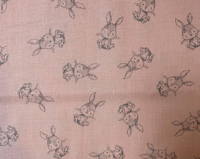 Baby Bunny Fabric 1/2 Yard – Pink Nursery Cotton, Sketch Bunny Toss Fabric, Cute Baby Animal Fabric, Hobby Lobby Cotton