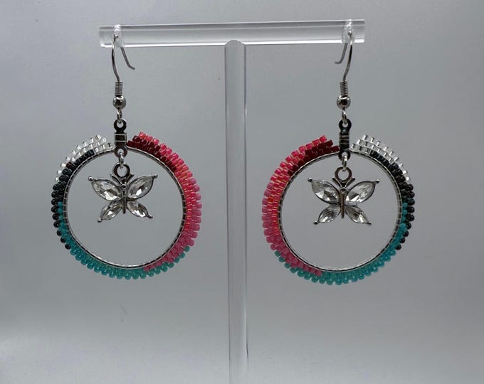 Rhinestone Butterfly Hoop Earrings
