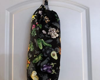 Plastic Grocery Bag Holder | Hanging Kitchen Bag Dispenser | Cotton Storage Organizer with Elastic Ends | Reusable