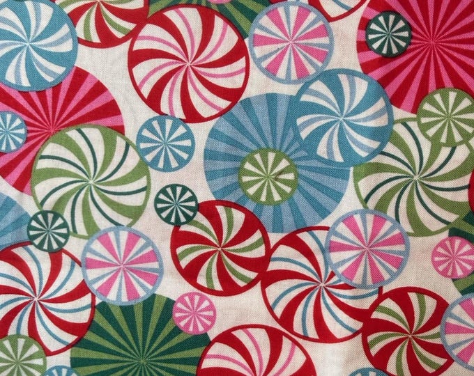 Peppermint Candy Fabric Christmas Cotton Fabric Multi Color Candy Swirl Fabric Holiday Quilting Fabric by the Half Yard