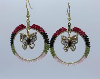 Pendientes colgantes de mariposa con diamantes de imitación