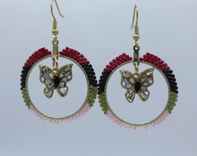 Rhinestone Butterfly Pendant Earrings