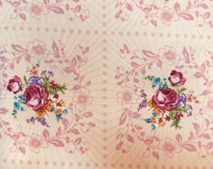 Nonna by Guicy Guice Wreath Rosalia Cotton Fabric by the Half Yard | Romantic Floral Quilting Fabric | Vintage Style Rose Fabric