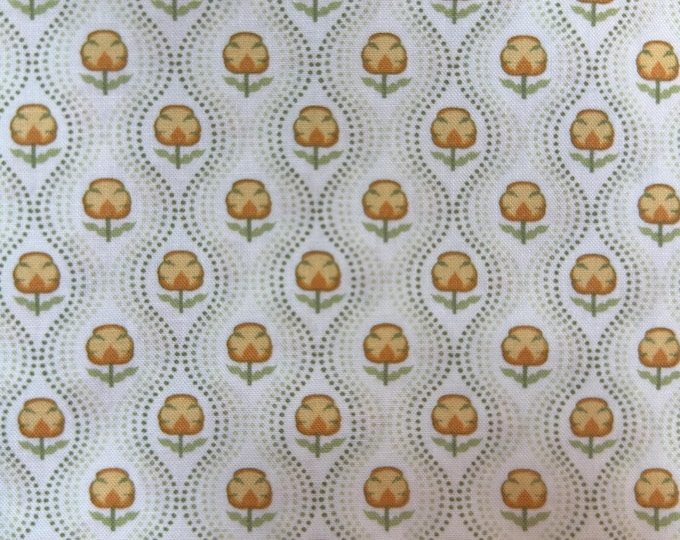 Patch of Sun Wallpaper White Cotton Fabric | Retro Floral Cotton Fabric | Vintage Inspired Quilting Fabric (Sold by 1/2 Yard)