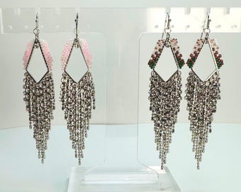 Pendientes con flecos de diamantes de imitación