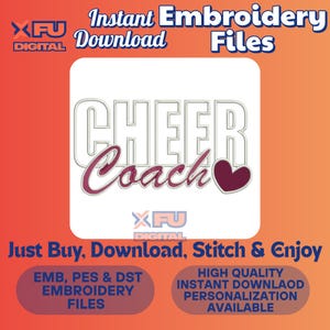 Cheer Coach Embroidery Design, Cheer Coach Heart Applique File, Applique Embroidery Pattern, Cheerleading Embroidery Design 10 inch