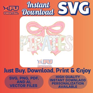 Piraten Wort SVG mit rosa Schleife Hintergrund, niedlicher Pirat Clipart für Cricut Silhouette, Pirat Wort Kunst Vektor für Kunsthandwerk
