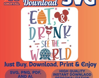 Eat Drink See The World SVG Travel Quote, Vacation Trip SVG Cut File for Cricut Silhouette, Wanderlust Adventure SVG Design