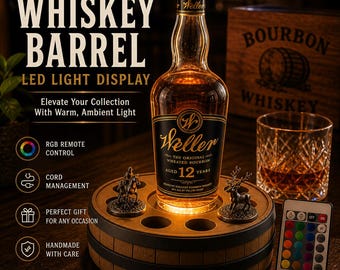 Whiskey Bottle Display Stand with LED Light | Bourbon Decor | Man Cave Bar Accessory | RGB Remote Light Included