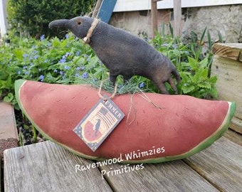 Primitive crow, primitive summer decor, primitive crow decor, primitive watermelon, prim summer, watermelon, primitive summer, crow, summer