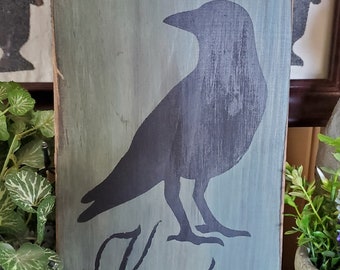 Primitive Crow Sign, Aged Sage Farmhouse Decor, Crow sign, Primitive Farmhouse sign, Primitive Keepings, Handmade sign, Prim sign