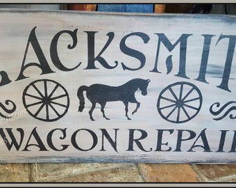 Primitive Farmhouse blacksmith sign, primitive sign, farmhouse sign, farmhouse decor, primitive sign, blacksmith sign, horse sign, wagon