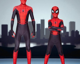 Tuta da eroe web di Spiderman / Costume cosplay rosso con maschera rimovibile