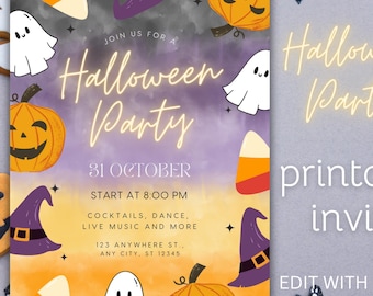 Spooky Halloween Party Invitation, Editable Canva Template (Printable)