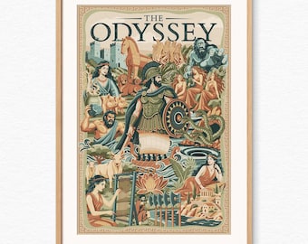 Póster de La Odisea / Arte mural de la mitología griega / Lámina de la Odisea de Homero / Decoración de la Antigua Grecia
