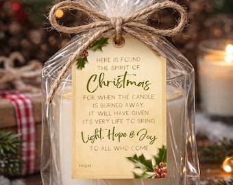 Etiquetas de regalo para velas navideñas – Poema Espíritu Navideño (Descarga digital)