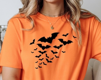 Comfort Colors® Bats Tee, Inspired Bats Shirt, 90s Style Bats , Artsy Bat Lover Gift, Retro Aesthetic Halloween Bats Shirt,flock of bats tee
