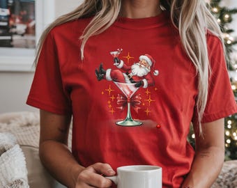 Santa's Hot Mess Shirt, Christmas Martini Shirt,Funny Santa Claus Holiday Tee,Christmas Martini Shirt, Christmas Drink Shirt,Christmas Party
