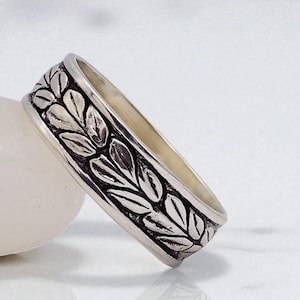 Anello con fascia in argento sterling 925 con foglia d'alloro: gioielli con natura botanica