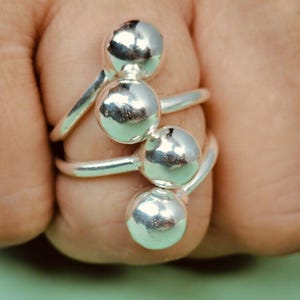 Sterling Silver Triple Ball Ring  Handmade Modern Minimalist  Band Unique Statement Jewelry for Women
