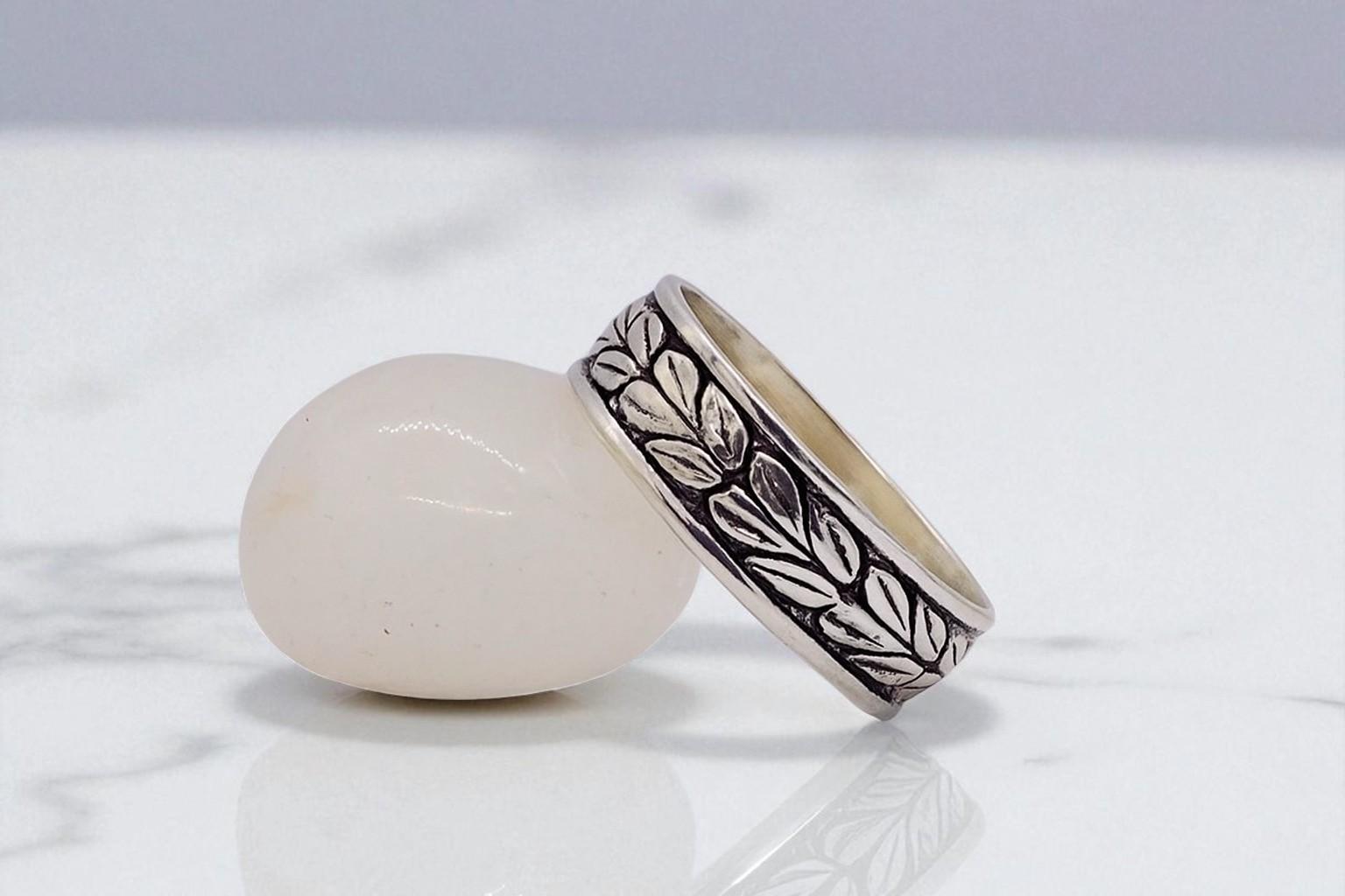 ELBLUVF Anelli da donna regolabili in argento 925 foglie di alloro con foglie di olivo
