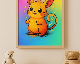 Süße Maus Wand Kunst | Kawaii Kinderzimmer Printable | Bunte Kinderzimmer Dekor | Digitaler Download Tier Poster