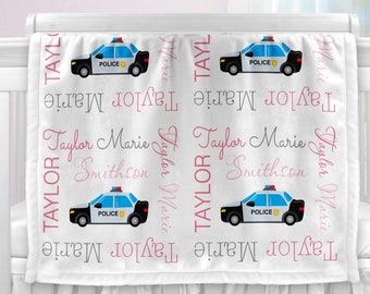 Baby girl police car blanket, police personalized blanket, cop name blanket, police baby gift, cop car personalized blanket, choose color