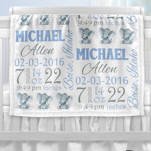 Personalized Baby Elephant Blanket - Custom Birth Stats & Name - Perfect Infant Gift - 40x30 Throw