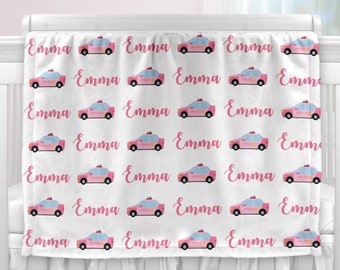 Baby girl police name blanket, police car baby blanket, boy or girl, cop personalized baby gift, custom name blanket, baby gift blanket