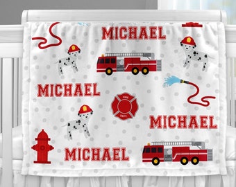 Boy fire truck blanket, fireman baby gift, firefighter personalized blanket, firetruck baby gift, personalized blanket, choose colors