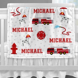 Boy fire truck blanket, fireman baby gift, firefighter personalized blanket, firetruck baby gift, personalized blanket, choose colors