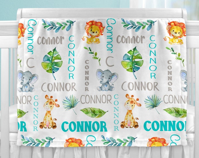 Safari Animals Baby Blanket Jungle Name Blanket Personalized - Etsy