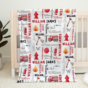 Personalized Firetruck Baby Name Blanket boy firefighter name gift custom fire truck swaddle blanket newborn unique baby shower gift idea