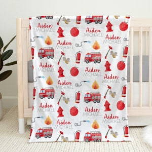 Personalized Firetruck Blanket: Boy Newborn Swaddle Red