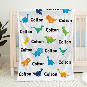 Personalized dinosaur baby boy blanket, dinosaur baby swaddle, newborn boy or girl blanket with dinos, dinosaur baby gift (CHOOSE COLORS)