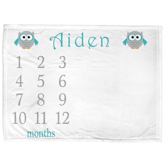 Owl milestone photo baby blanket, personalized baby gift, boy baby