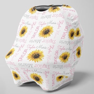 Funda para asiento de coche con diseño de girasol, funda personalizada para asiento de bebé con girasoles para niña, funda personalizada para asiento de coche con nombre de recién nacido, funda floral para lactancia
