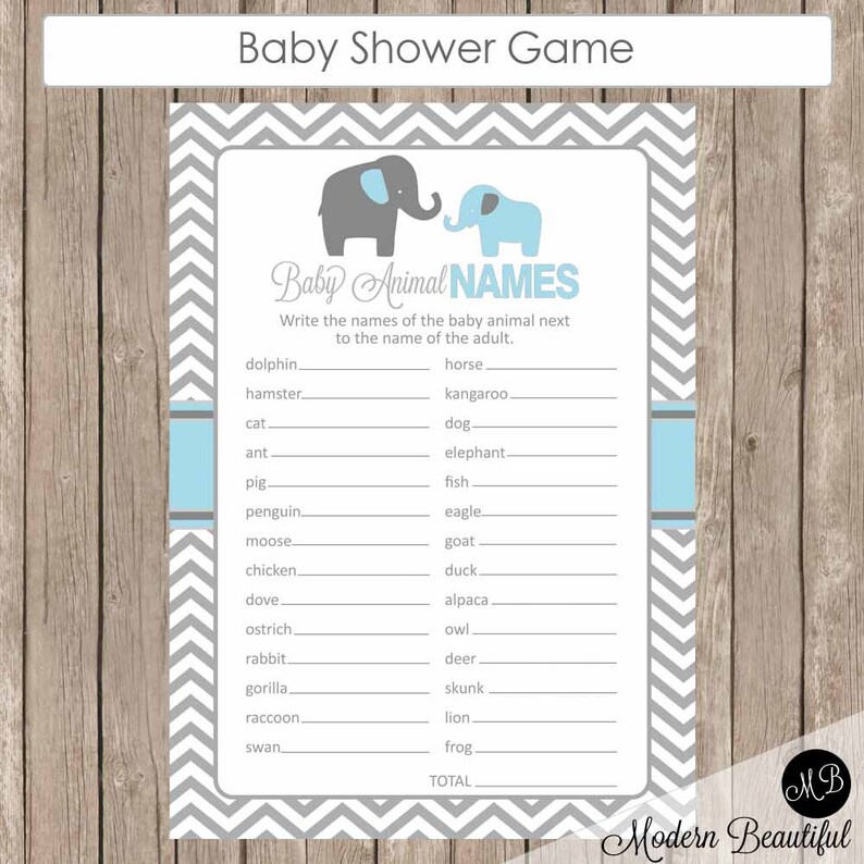 Baby Animal Names Baby Shower Game Elephant Theme Animal Name Etsy Baby Animal Names Baby Shower Game Elephant Theme Animal Name Etsy