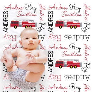 Personalized firetruck blanket, firefighter swaddle blanket, newborn fireman name blanket, fire truck baby gift, baby boy or girl
