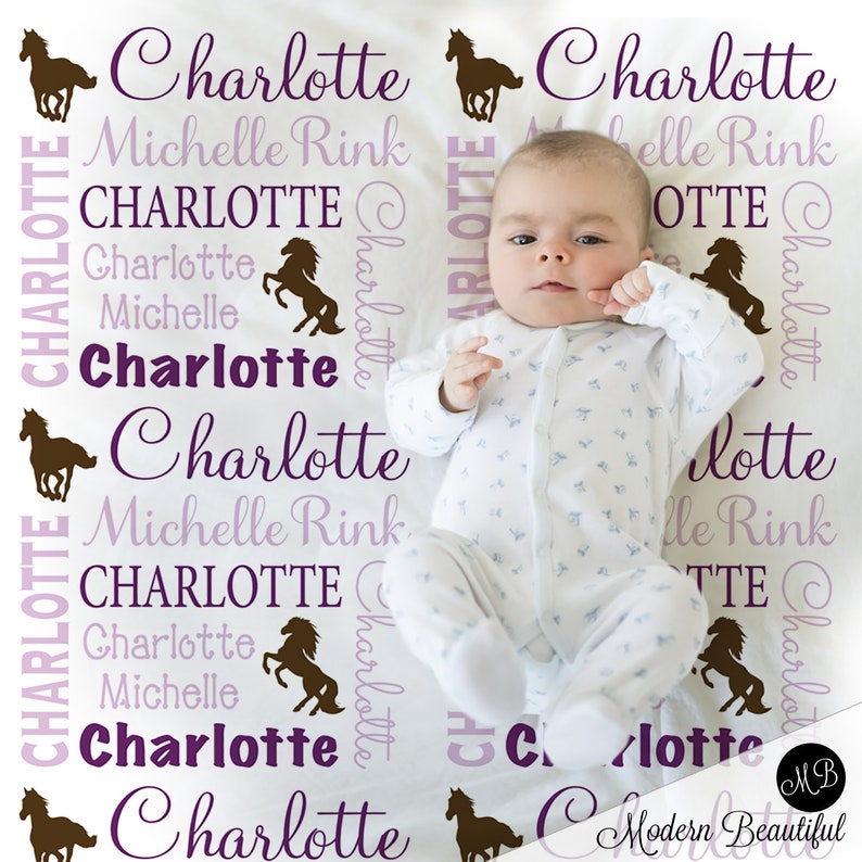 Baby girl horse blanket wild horses blanket choose colors personalized horse baby gift horse baby blanket personalized horse blanket