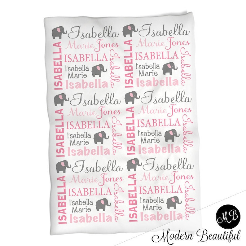 personalized blanket Pink and gray Elephant Name Blanket for Baby Girl personalized baby gift baby blanket blanket choose colors