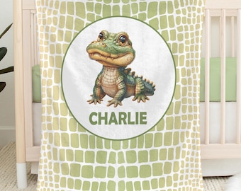 Personalized alligator baby blanket newborn baby boy girl blanket alligator crocodile swaddle blanket alligator baby gift safari nursery