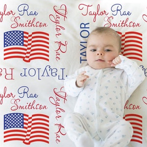 American flag baby blanket, personalized freedom name blanket, red, white and blue, 4th of July flag baby gift, toddler or big kids sizes