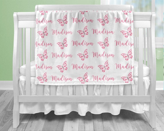 Baby girl butterfly name blanket, butterfly baby blanket, boy or girl, personalized baby gift, custom name blanket, butterfly baby gift Il_570xn