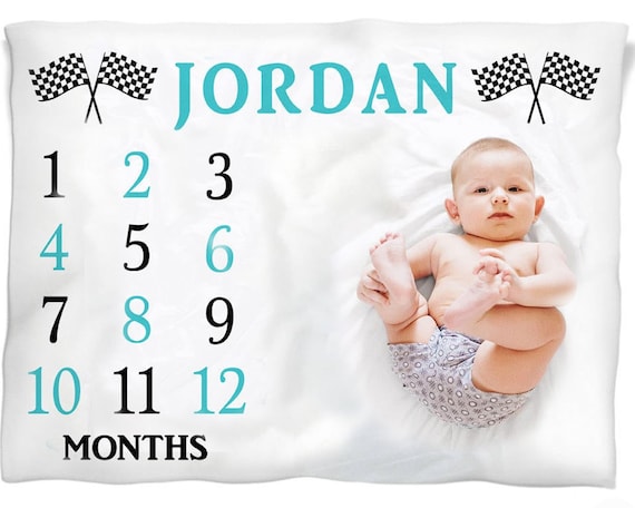 personalized baby milestone blanket boy
