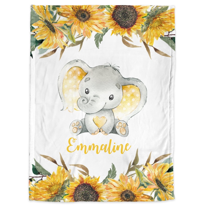 Elephant Baby Blanket With Sunflowers Flowers Personalized Etsy